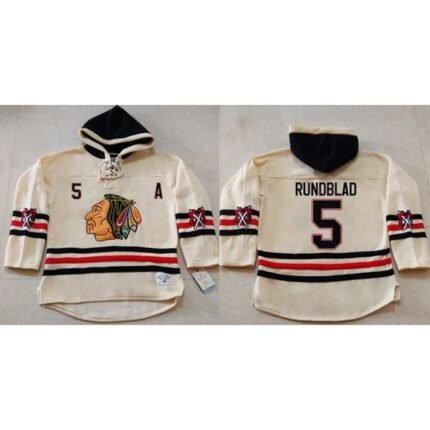 Blackhawks #5 David Rundblad Cream Heavyweight Pullover Hoodie Stitched NHL Jersey