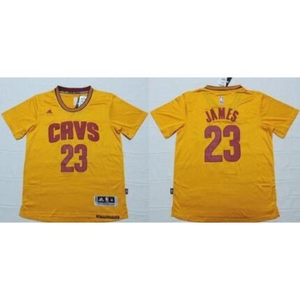 Cavaliers #23 LeBron James Yellow Short Sleeve Stitched NBA Jersey