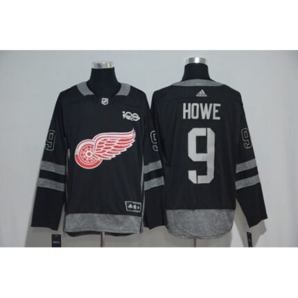 Detroit Red Wings #9 Gordie Howe Black Men's 1917-2017 100th  Anniversary   Stitched NHL Jersey