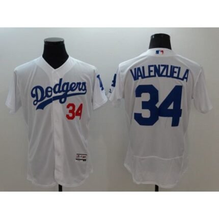 Dodgers #34 Fernando Valenzuela White Flexbase Authentic Collection Stitched MLB Jersey