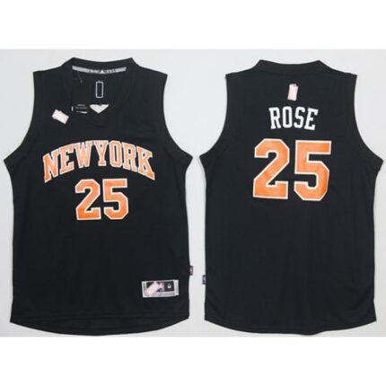 Knicks #25 Derrick Rose Black Fashion Stitched NBA Jersey