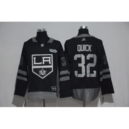 Los Angeles Kings #32 Jonathan Quick Black Men's 1917-2017 100th  Anniversary   Stitched NHL Jersey