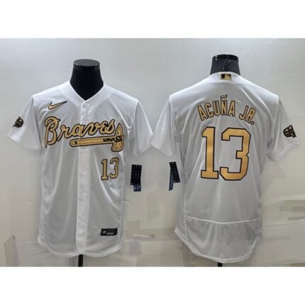Men's Atlanta Braves #13 Ronald Acuna Jr. 2022 All-Star White Flex Base Stitched Baseball Jersey