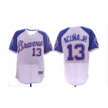 Men's Atlanta Braves #13 Ronald Acuna Jr. White 1974 Turn Back the Clock Jersey