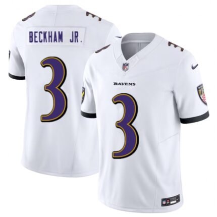 Men's Baltimore Ravens #3 Odell Beckham Jr. White 2023 F.U.S.E.  Vapor Untouchable Stitched Football Jersey