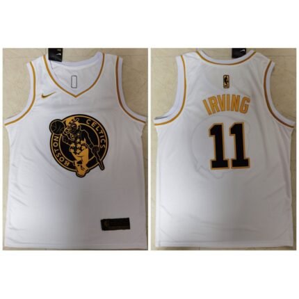 Men's Boston Celtics #11 Kyrie Irving White Golden Throwback Stitched Jersey