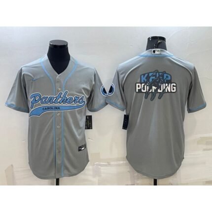 Men's Carolina Panthers Grey Team Big Logo With Patch Cool Base Stitched Baseball Jersey