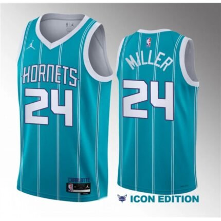 Men's Charlotte Hornets #24 Brandon Miller Teal 2022/23 Draft Icon Edition Stitched Basketball Jersey