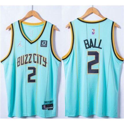 Men's Charlotte Hornets #2 LaMelo Ball Blue 75th Anniversary Stitched NBA Jersey