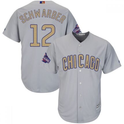 Men's Chicago Cubs #12 Kyle Schwarber World Series Champions Grey Program Cool Base Stitched MLB Jersey