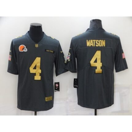 Men's Cleveland Browns #4 Deshaun Watson Grey/Gold Salute To Service Limited Stitched Jersey