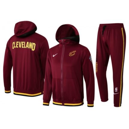 Men's Cleveland Cavaliers 75th Anniversary Burgundy Performance Showtime Full-Zip Hoodie Jacket And Pants   Suit