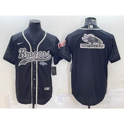 Men's Denver Broncos Black Reflective Team Big Logo With Patch Cool Base Stitched Baseball Jersey