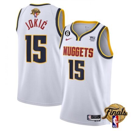 Men's Denver Nuggets #15 Nikola Jokic White 2023 Finals Association Edition With NO.6 Patch Stitched Basketball Jersey
