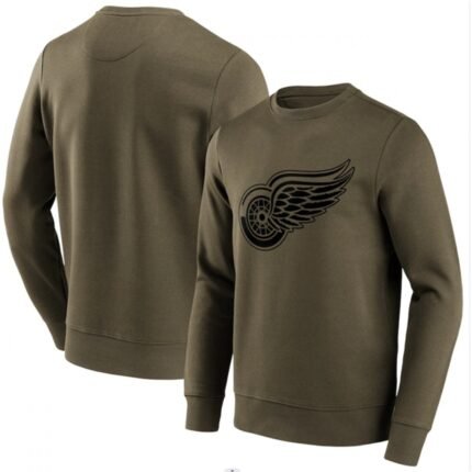 Men's Detroit Red Wings Olive Iconic Preferred Logo Graphic Crew Sweatshirt