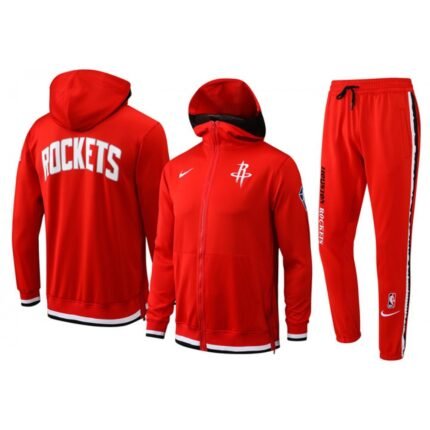 Men's Houston Rockets 75th Anniversary Red Performance Showtime Full-Zip Hoodie Jacket And Pants   Suit