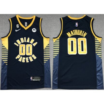 Men's Indiana Pacers #00 Bennedict Mathurin Black With NO.6 Patch Stitched Basketball Jersey