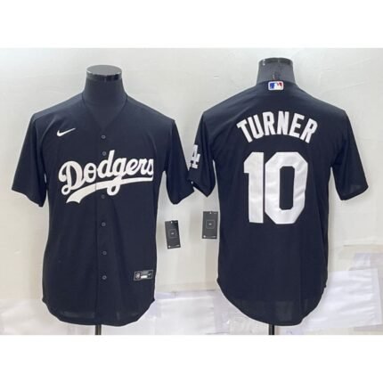Men's Los Angeles Dodgers #10 Justin Turner Black Cool Base Stitched Jersey