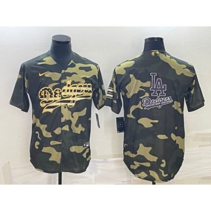 Men's Los Angeles Dodgers Olive Team Big Logo Cool Base Stitched Baseball Jersey