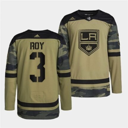 Men's Los Angeles Kings #3 Matt Roy 2022 Camo Military Appreciation Night Stitched Jersey