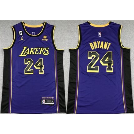 Men's Los Angeles Lakers #24 Kobe Bryant Purple With NO.6 Patch Stitched Basketball Jersey