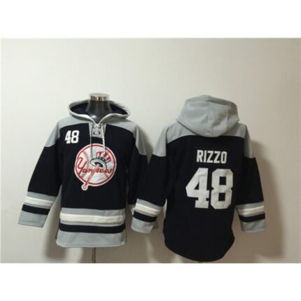 Men's New York Yankees #48 Anthony Rizzo Black/Grey Ageless Must-Have Lace-Up Pullover Hoodie