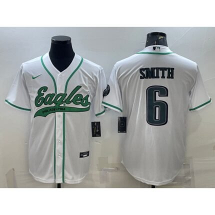 Men's Philadelphia Eagles #6 DeVonta Smith White With Patch Cool Base Stitched Baseball Jersey