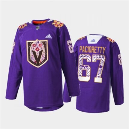 Men's Vegas Golden Knights #67 Max Pacioretty Purple Hispanic Heritage Warmup Stitched Jersey