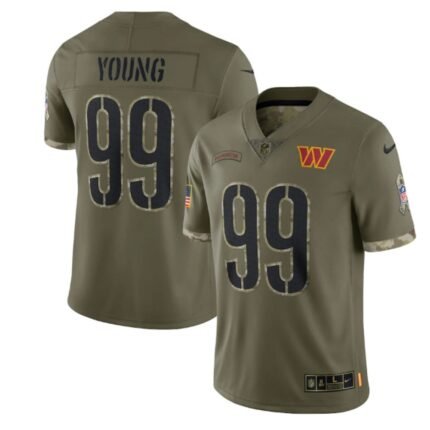 Men's Washington Commanders #99 Chase Young Olive 2022 Salute To Service Limited Stitched Jersey