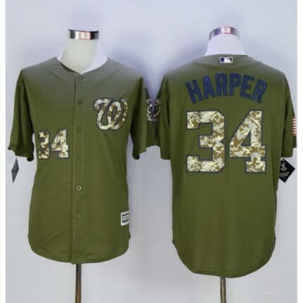 Nationals #34 Bryce Harper Green Camo New Cool Base Stitched MLB Jersey