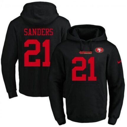 Nike 49ers #21 Deion Sanders Black Name & Number Pullover NFL Hoodie