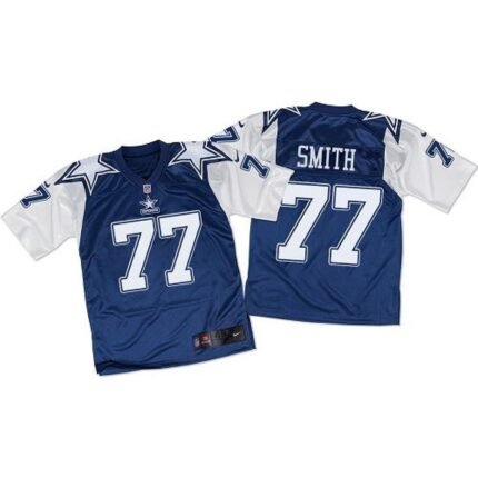 Nike Cowboys #77 Tyron Smith Navy Blue/White Throwback Men's Stitched NFL Elite Jersey