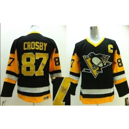 Penguins #87 Sidney Crosby Black CCM Throwback Autographed Stitched NHL Jersey