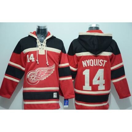 Red Wings #14 Gustav Nyquist Red Sawyer Hooded Sweatshirt Stitched NHL Jersey