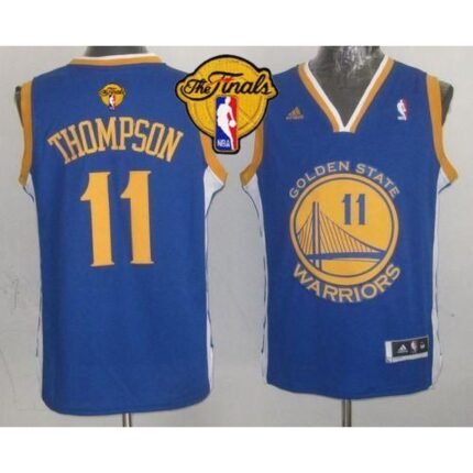 Revolution 30 Warriors #11 Klay Thompson Blue The Finals Patch Stitched Youth NBA Jersey