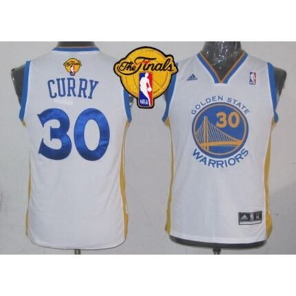 Revolution 30 Warriors #30 Stephen Curry White The Finals Patch Stitched Youth NBA Jersey