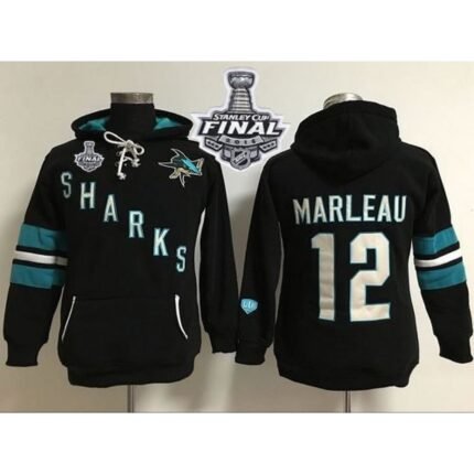 San Jose Sharks #12 Patrick Marleaui Black 2016 Stanley Cup Final Patch Women's Old Time Heidi Hoodie NHL Hoodie