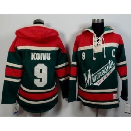 Wild #9 Mikko Koivu Green/Red Sawyer Hooded Sweatshirt Stitched NHL Jersey