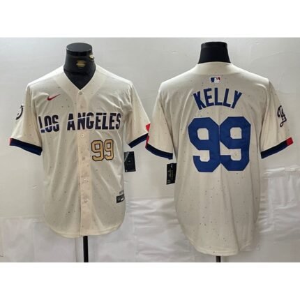 Men's Los Angeles Dodgers #99 Joe Kelly Cream Stitched Baseball Jersey
