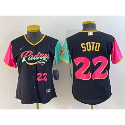 Youth San Diego Padres #22 Juan Soto 2022 Black City Connect With Patch Stitched Baseball Jersey