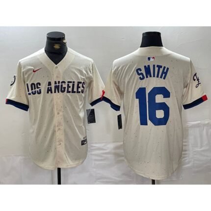 Men's Los Angeles Dodgers #16 Will Smith Cream Stitched Baseball Jersey