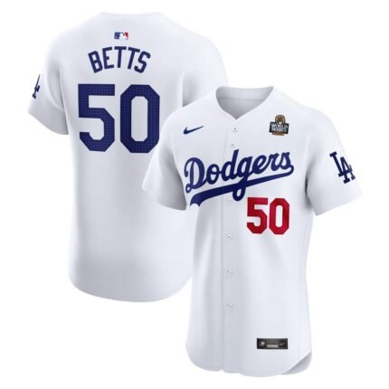 Men's Los Angeles Dodgers Mookie Betts Nike White 2024 World Series Home Elite Player Jersey